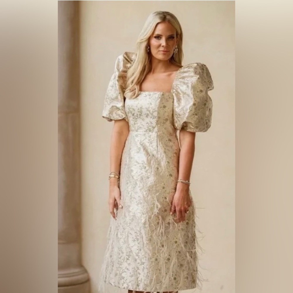 Antonio Melani × Nicola Bathie Claire Metallic Floral Jacquard Print Dress